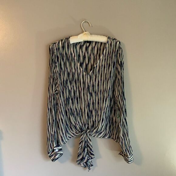 Karen Kane Teal Metallic LP Tie Front Top - Picture 3 of 13